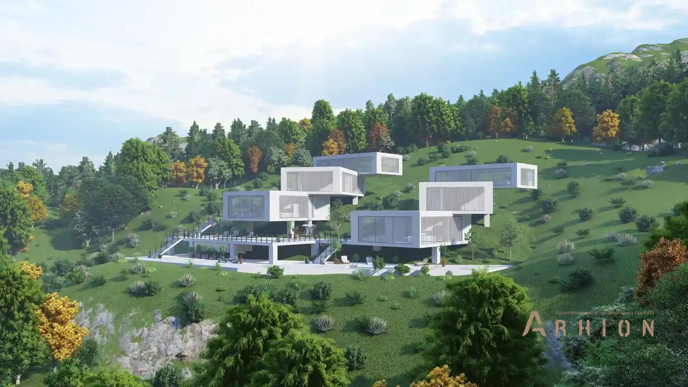 10. Проект трехэтажного дома в стиле хай-тек с плоской кровлей , h-1609, площадью - 750 кв c терассой